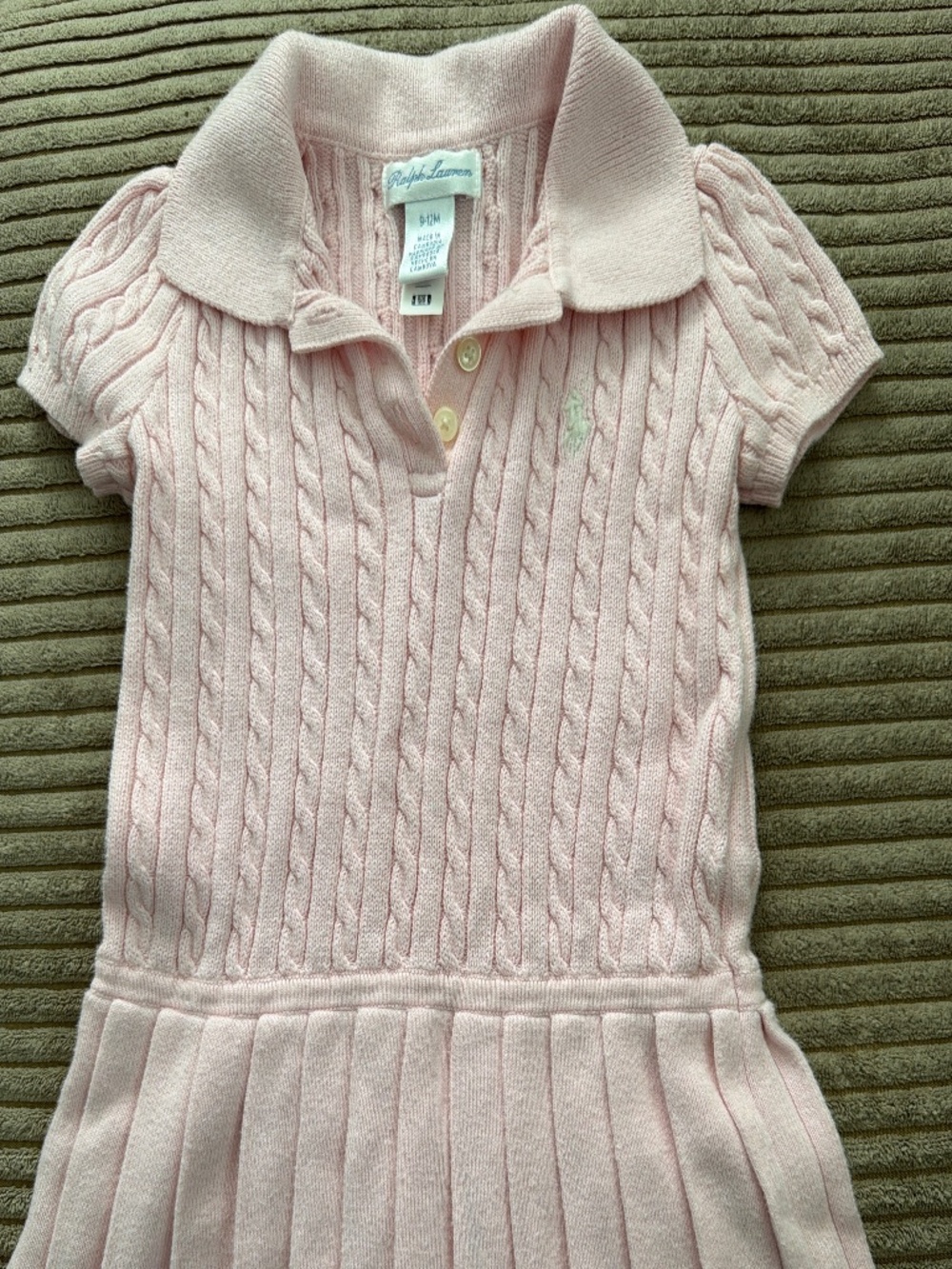 Ralph Lauren Baby Girl Pink Cable Knit Pleated Dress